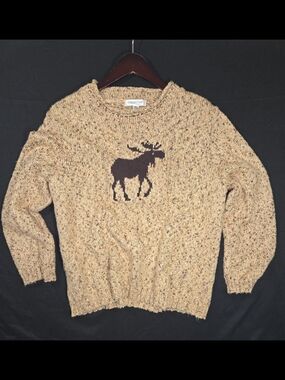 Coldwater Creek Vintage Moose Crewneck Sweater - Tan "Latte"